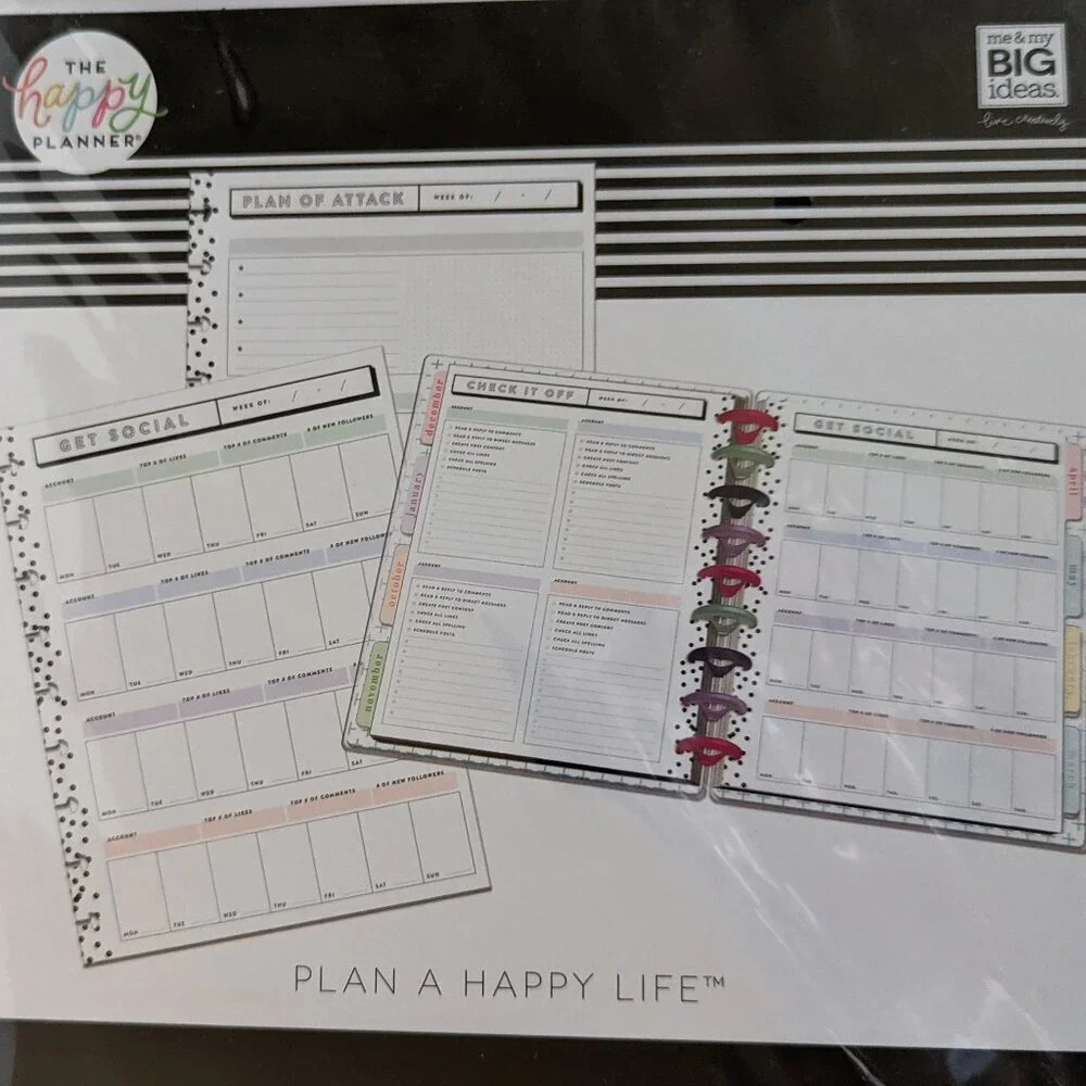 NWT Happy Planner 'Get Social' 40 pgs Classic Social Media Tasks Sheet Paper NEW